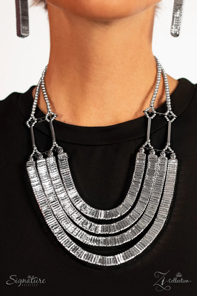 PAPARAZZI "THE HEIDI" SILVER 2018 ZI COLLECTION NECKLACE & EARRING SET