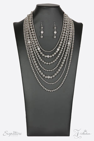 PAPARAZZI VINTAGE VAULT "THE TINA" SILVER 2018 ZI COLLECTION WHITE NECKLACE & EARRING SET