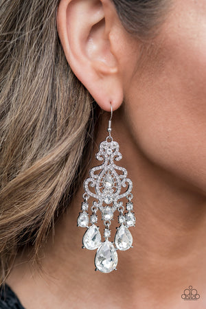 Queen Of All Things Sparkly - White Paparazzi Accessories Earrings