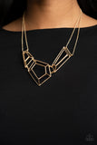 3-D Drama - Gold  Paparazzi Accessories Necklace