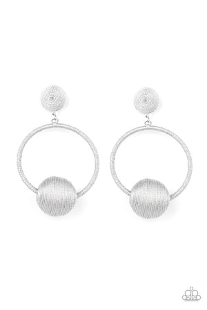 Social Sphere - Silver Paparazzi  Tread wrapped Earrings