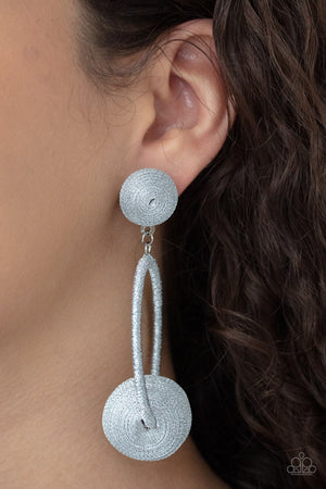 Social Sphere - Silver Paparazzi  Tread wrapped Earrings