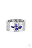 Flickering Fortune - Blue Rhinestones Silver Hammered Stretchy Bracelet