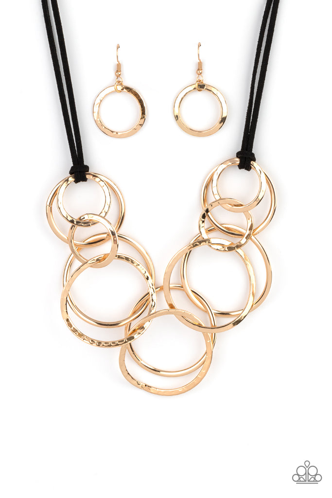 Spiraling Out of COUTURE - Gold Paparazzi Black Suede Cord Necklace
