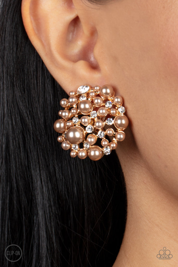 Head To Toe Twinkle - Brown  Paparazzi Clip-on Pearl Earrings