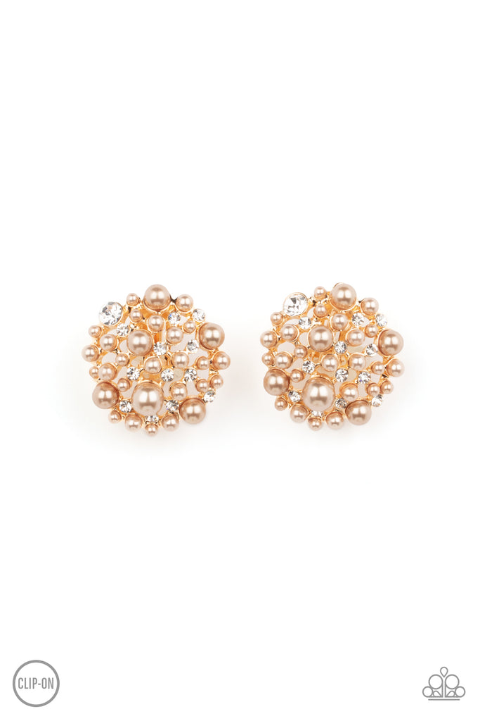 Head To Toe Twinkle - Brown  Paparazzi Clip-on Pearl Earrings