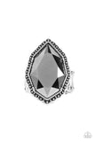 Avant-GRANDEUR - Silver Paparazzi Oversized Hematite Gem Ring