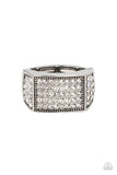 Metro Merger - White Paparazzi Rectangular Silver Frame Ring