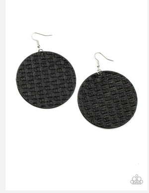 Weave Me Out of It Black Paparazzi Leather Earrings