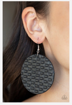 Weave Me Out of It Black Paparazzi Leather Earrings